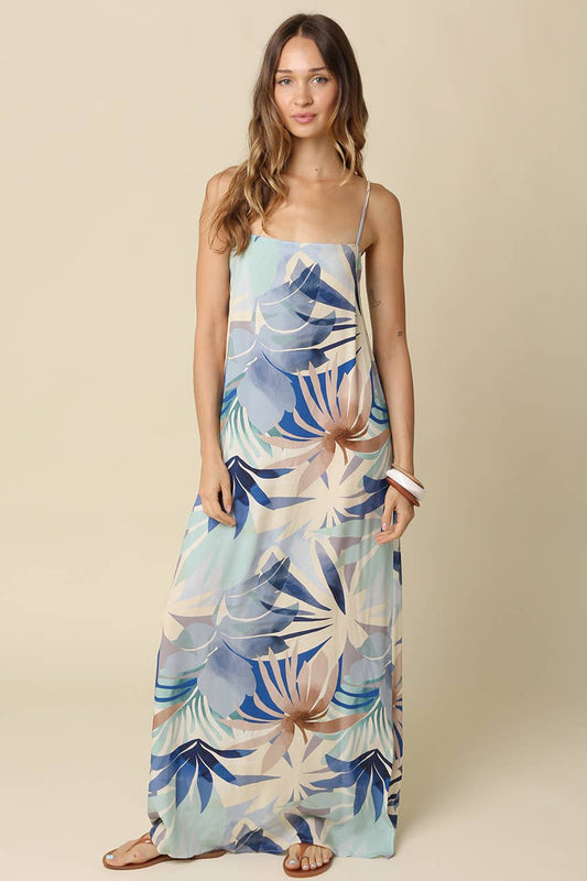 Ava Tropical Print Slip Maxi Dress