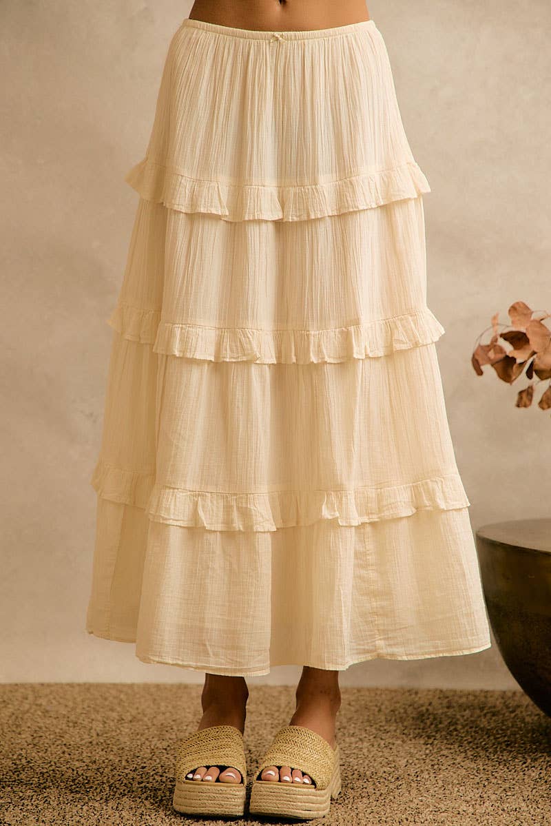 Solid Tiered Maxi Skirt