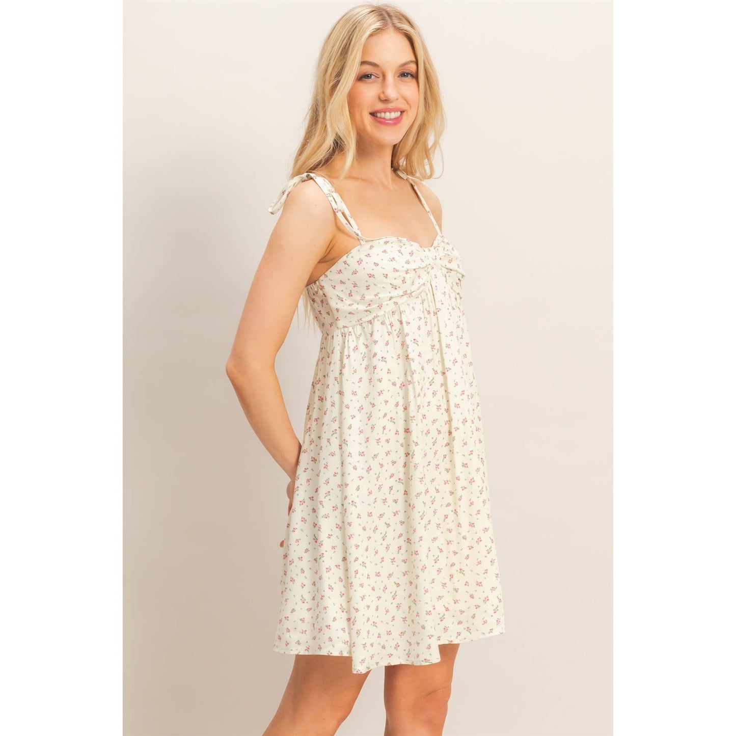 Floral Print Tie Strap Mini Dress