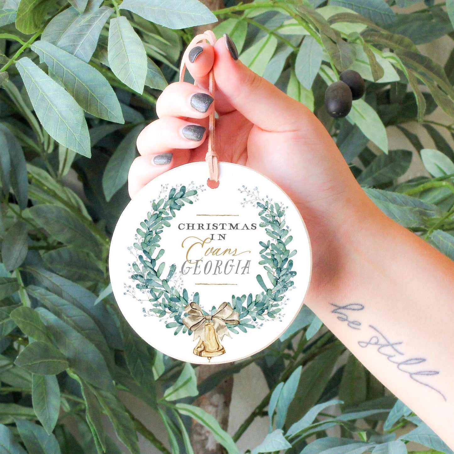 "Christmas in Evans Georgia" Classic Christmas Wreath Ornament