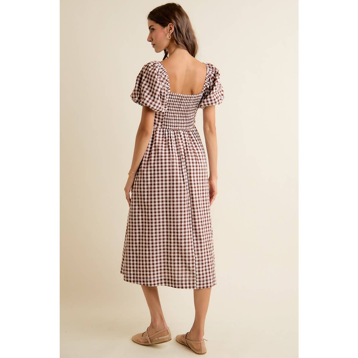 Gingham Lace Trim Midi Dress