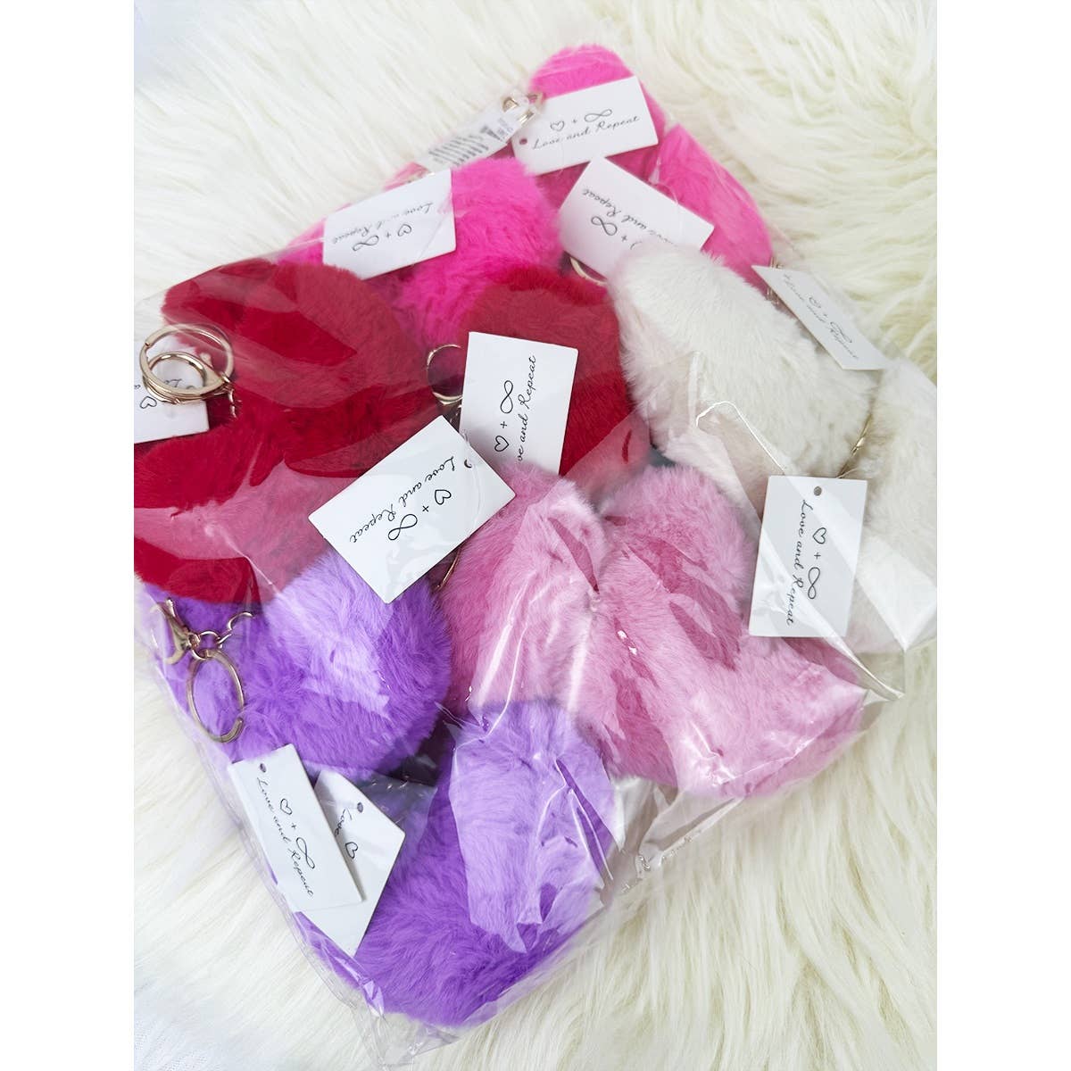 Pom Pom Heart Shape Plush Keychain