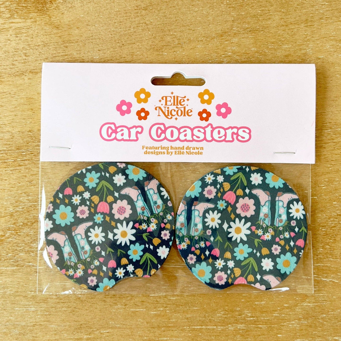 Car Cupholder Coasters - Boots & Bouquets